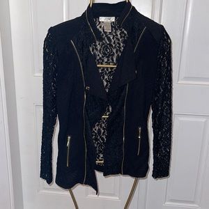LASEINE stretch lace and zipper accent jacket